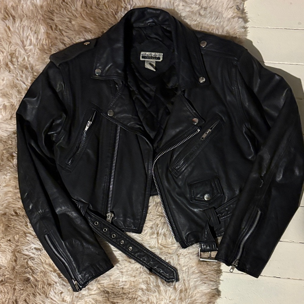 vintage 90s leather cropped biker jacket